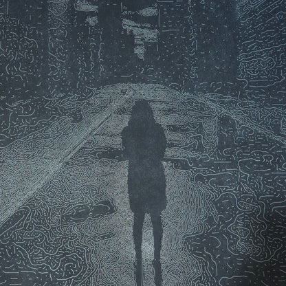 Houtgravure "When the lights go out"