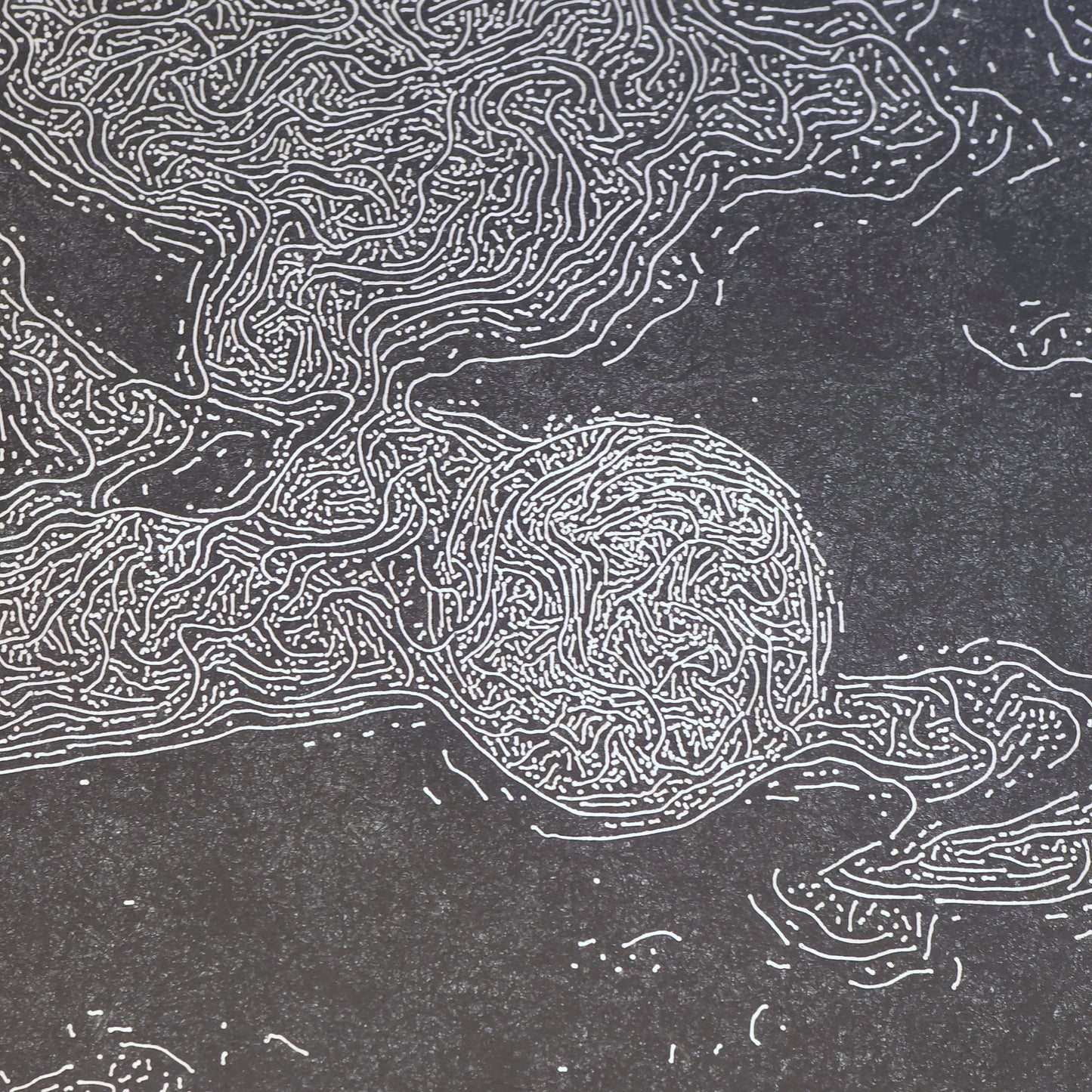 Houtgravure "When the lights go out"