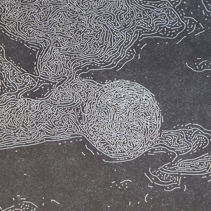 Houtgravure "When the lights go out"